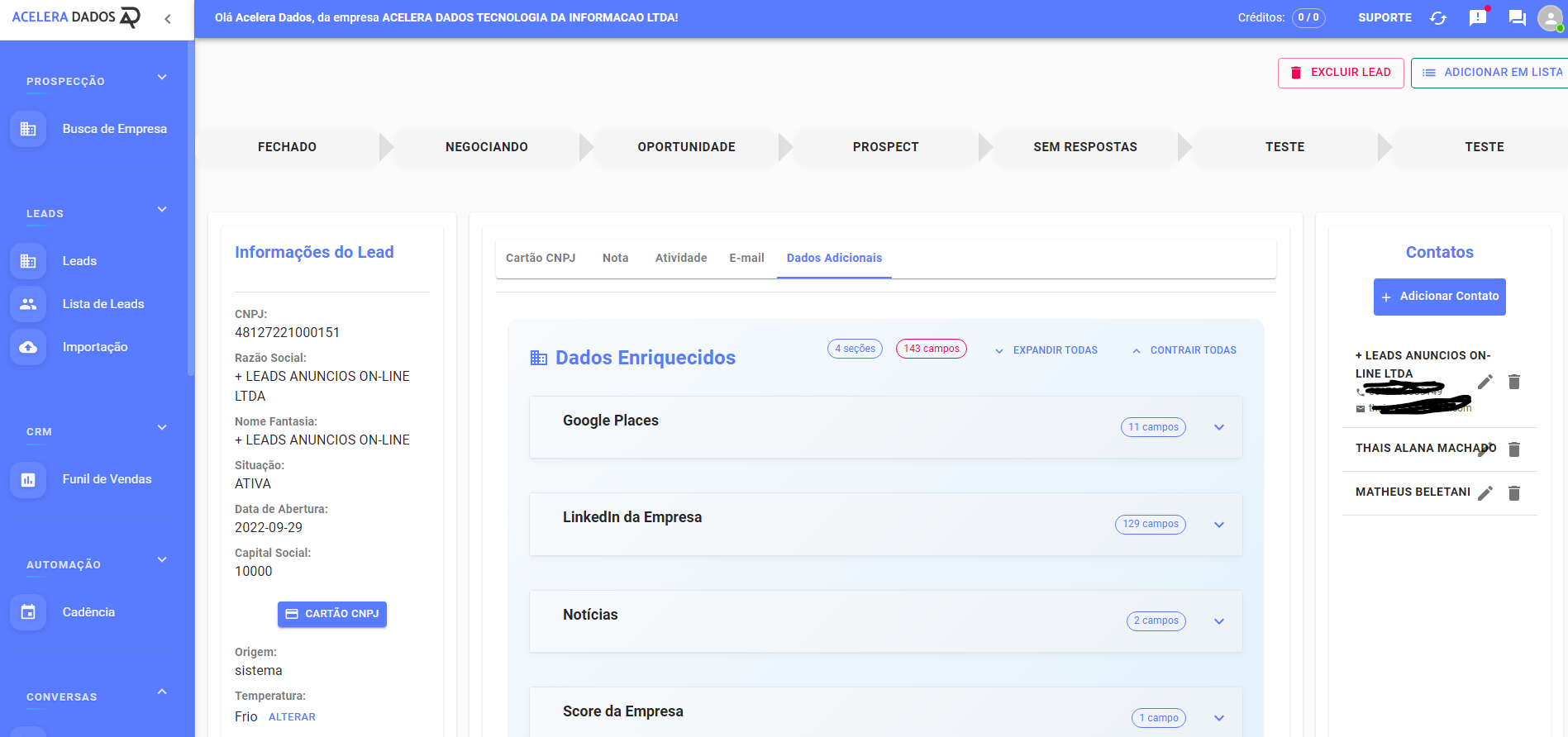 enriquecimento de dados - Prospecção B2B Automática