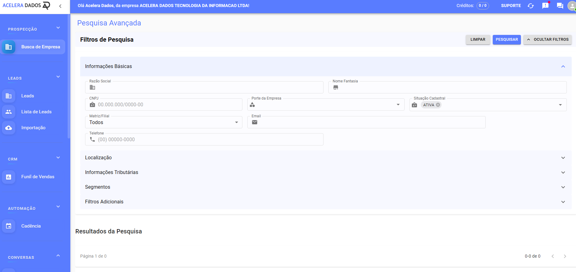 filtros - Prospecção B2B Automática
